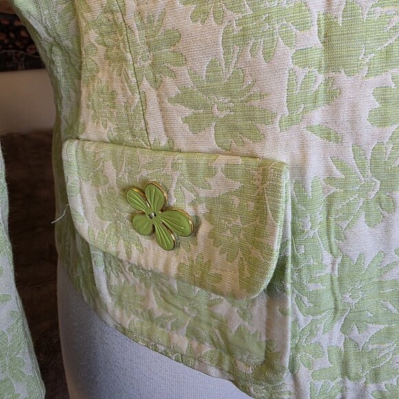 Carlisle Vintage Green Floral Jacquard Jacket Blazer Size 8 Button Front - Picture 4 of 15